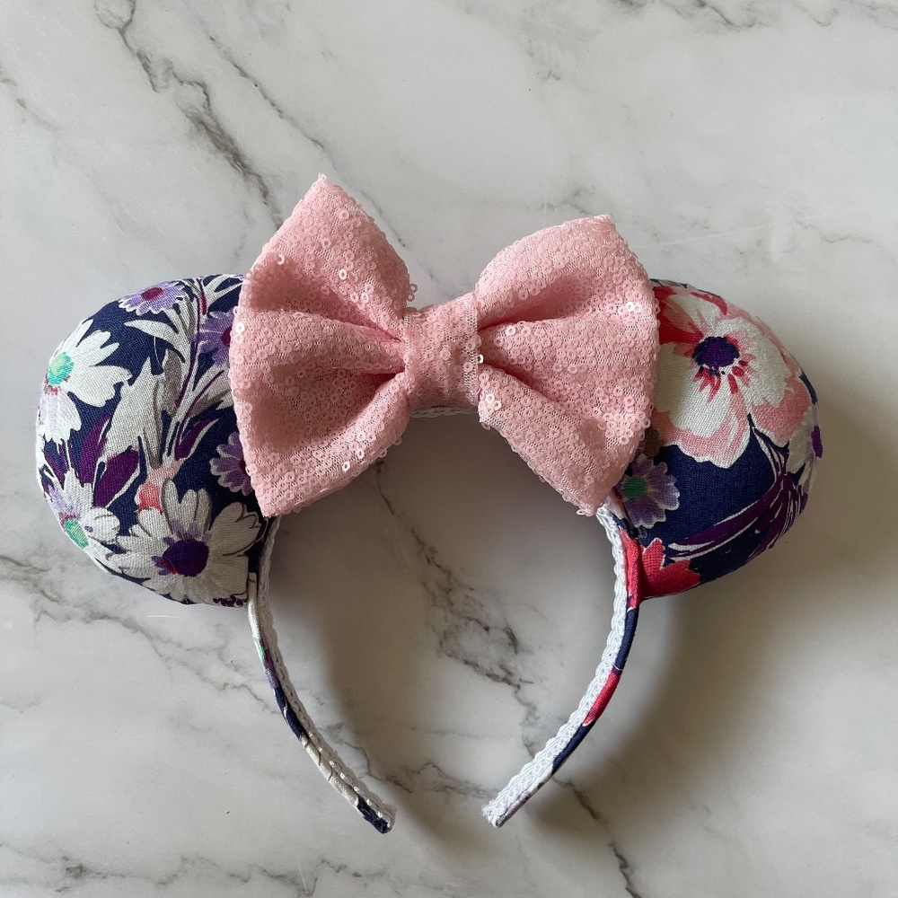 Floral with pink bow Minnie Ears